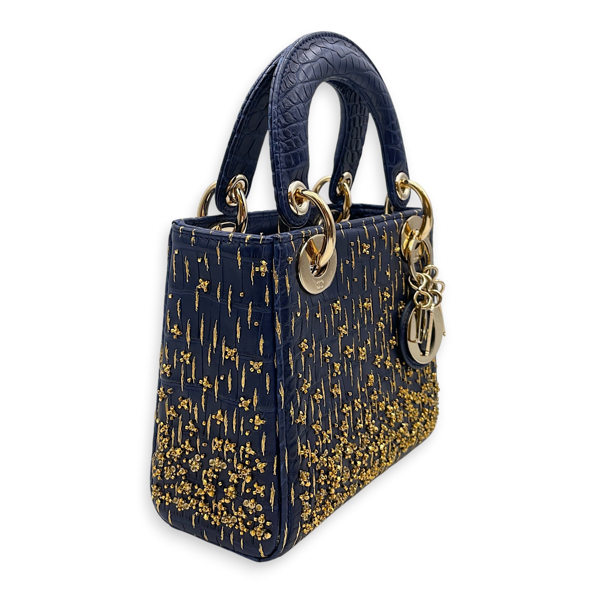 Lady Dior Mini Navy Blue Shoulder Bag in Matte Alligator Gold hardware CL2608-023009 7