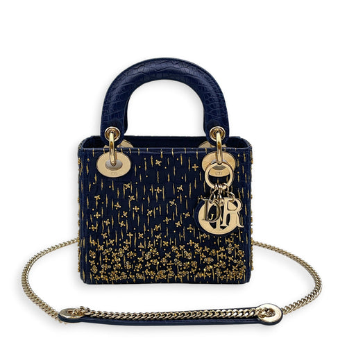 Lady Dior Mini Navy Blue Shoulder Bag in Matte Alligator Gold hardware CL2608-023009 8