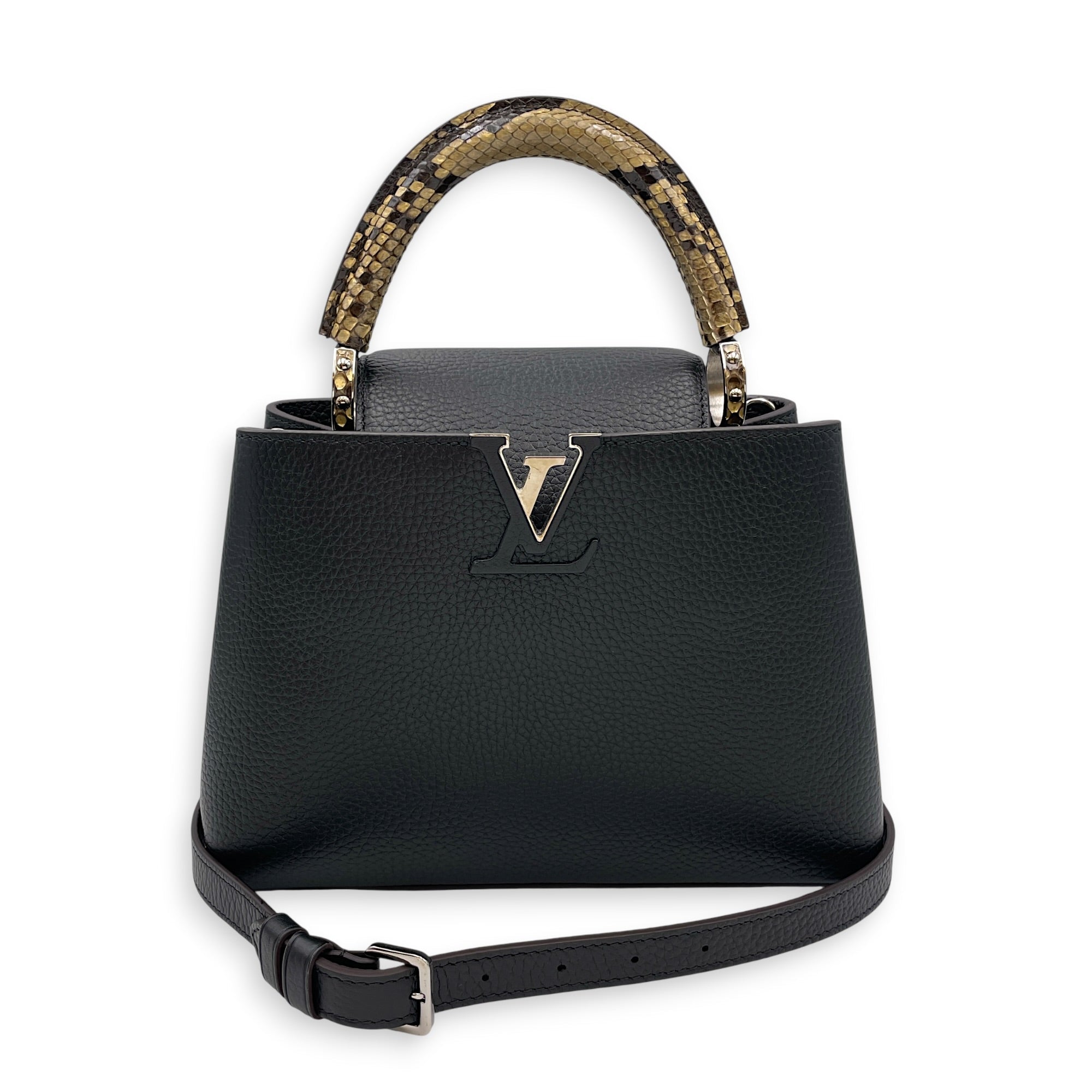 Capucines BB Black Top Handle Bag in Taurillon Leather Silver hardware CL2608-023010 3
