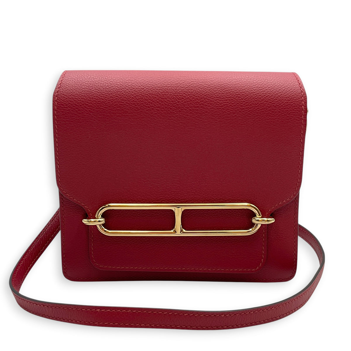 Roulis Mini Rouge Grenat in Evercolor Gold hardware