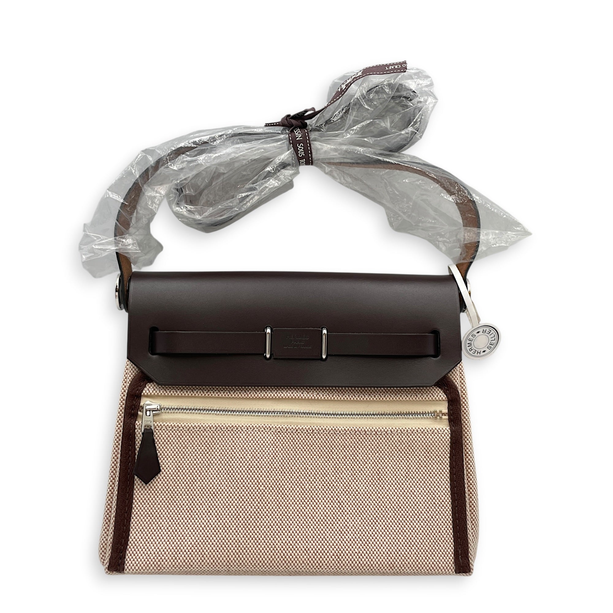 Herbag 20 Ebene/Ecru-beige in Vache Hunter/Toile Palladium hardware
