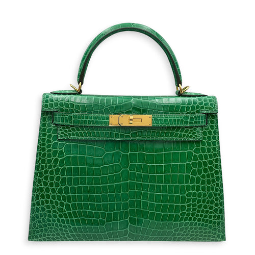 Sellier Kelly 28 Cactus in Shiny Porosus Gold hardware