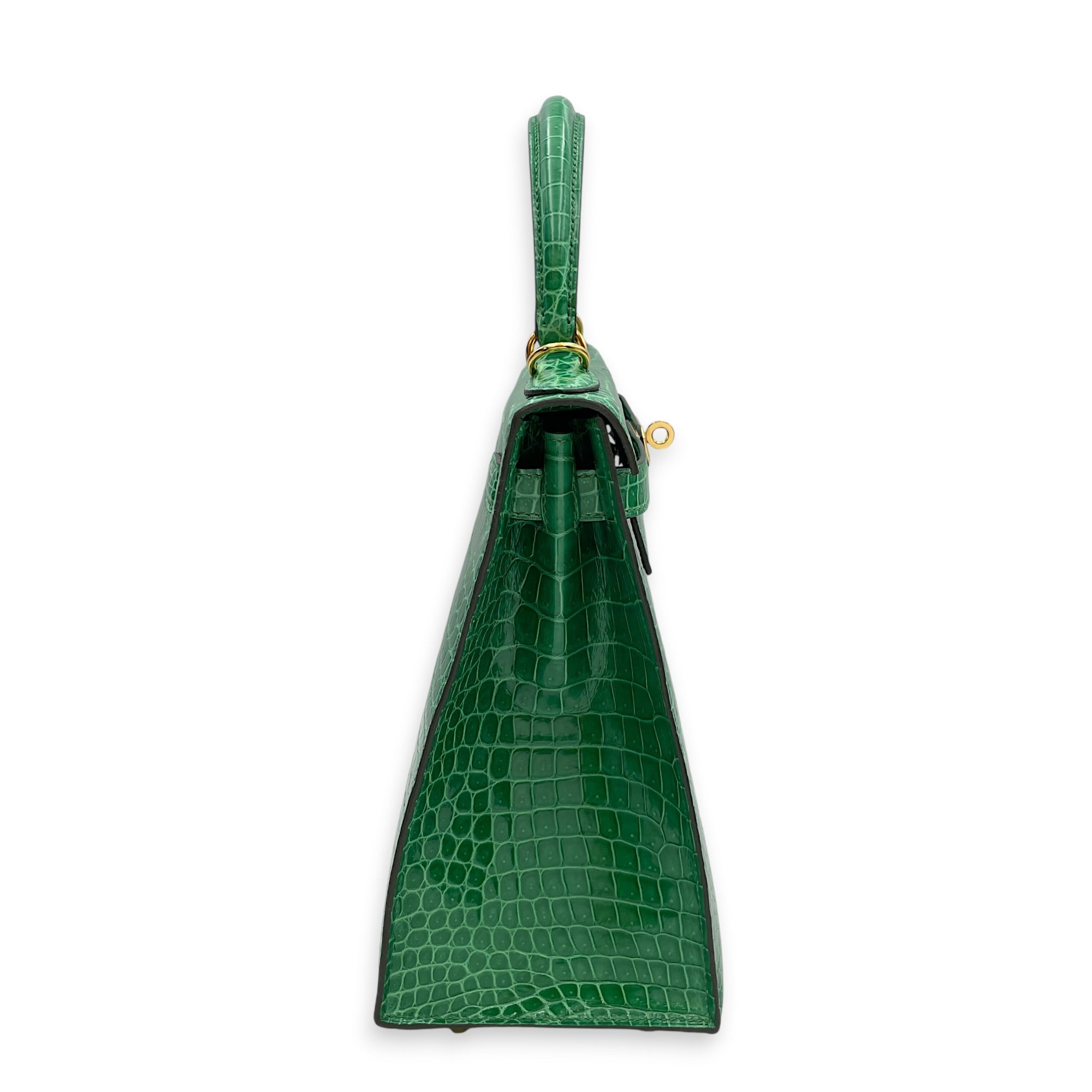 Sellier Kelly 28 Cactus in Shiny Porosus Gold hardware