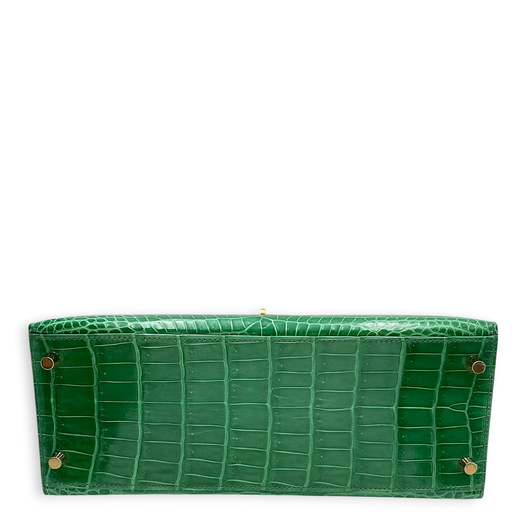 Sellier Kelly 28 Cactus in Shiny Porosus Gold hardware