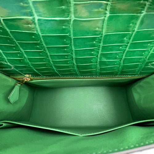 Sellier Kelly 28 Cactus in Shiny Porosus Gold hardware