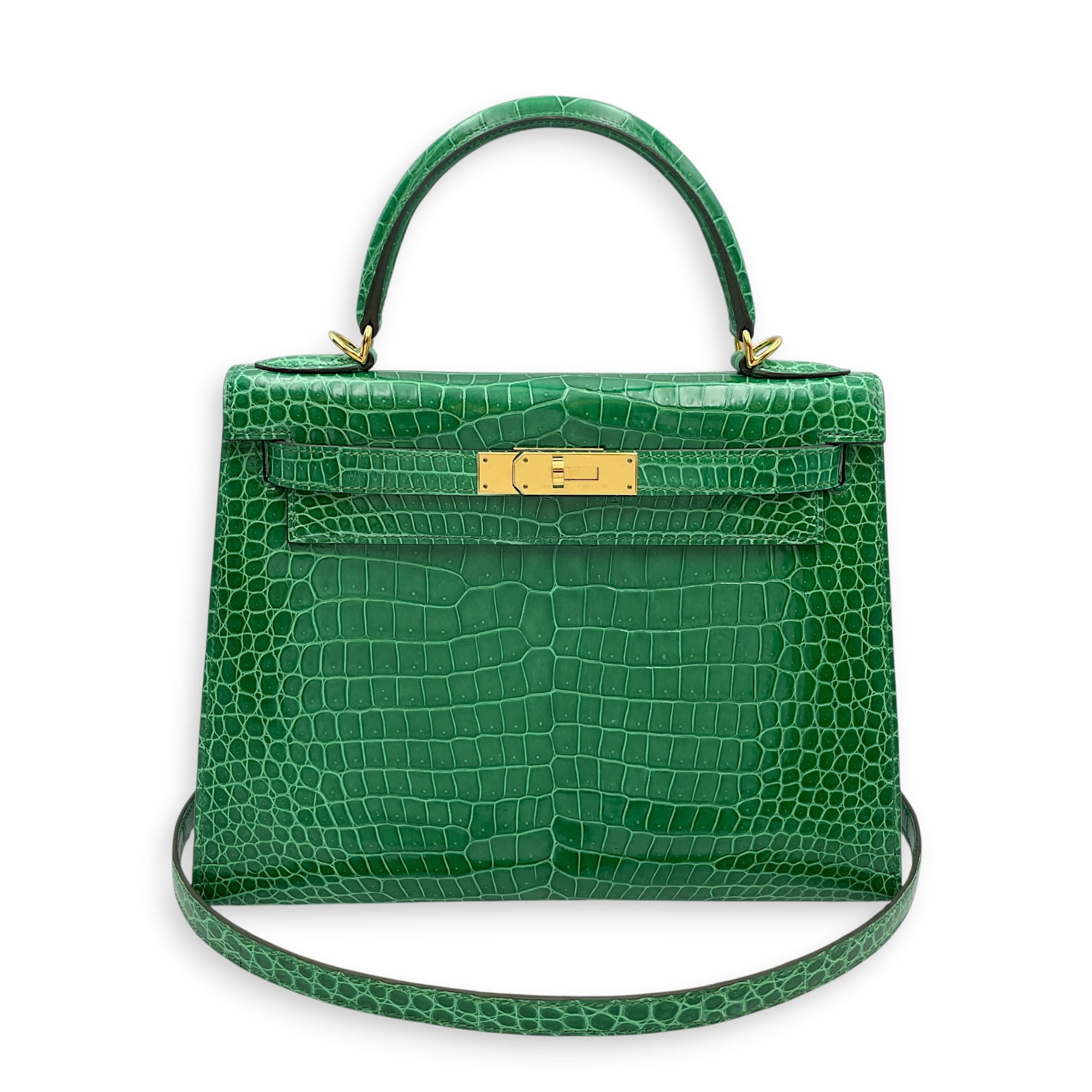 Sellier Kelly 28 Cactus in Shiny Porosus Gold hardware