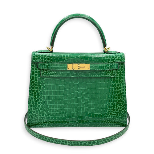 Sellier Kelly 28 Cactus in Shiny Porosus Gold hardware