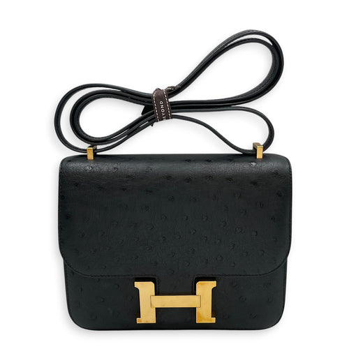 Constance 18 Noir in Ostrich Rose Gold hardware