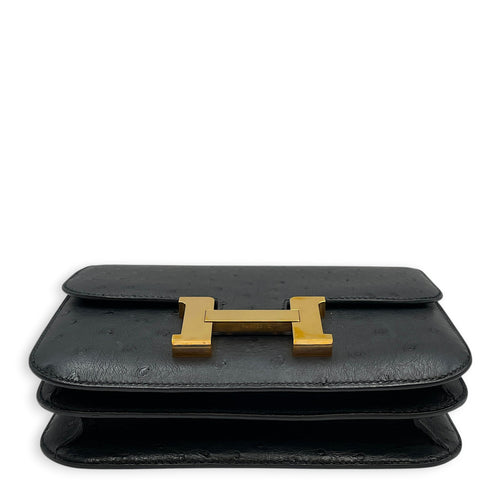 Constance 18 Noir in Ostrich Rose Gold hardware