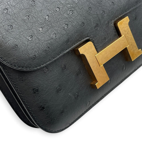 Constance 18 Noir in Ostrich Rose Gold hardware