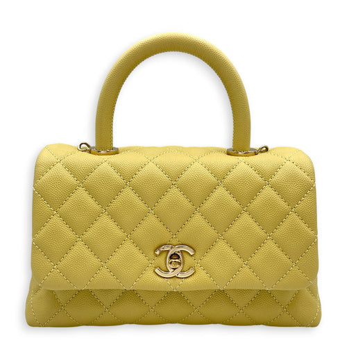CC Coco Top Handle  Small Yellow Shoulder Bag in Caviar Leather Light Gold hardware CL2608-023063 1