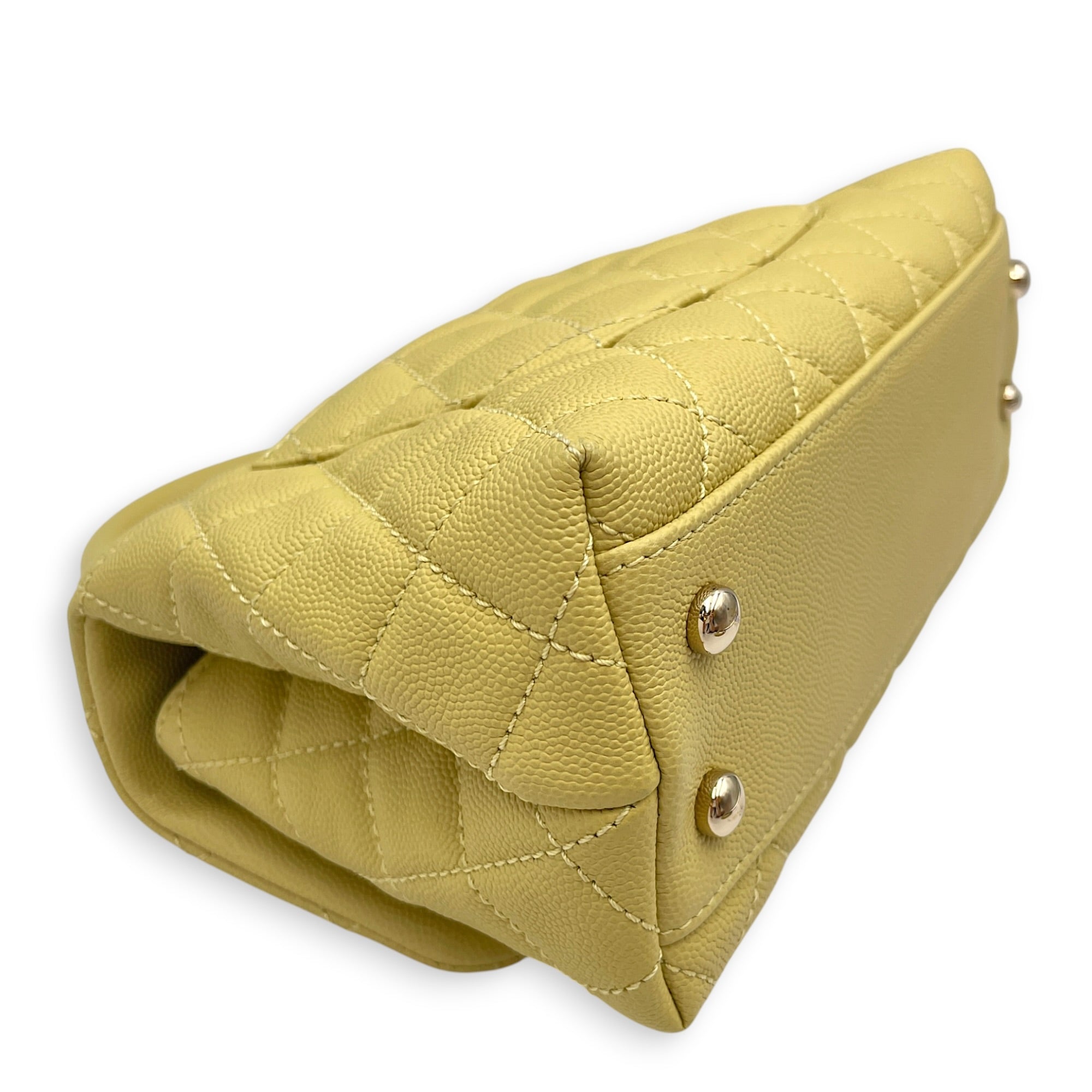 CC Coco Top Handle  Small Yellow Shoulder Bag in Caviar Leather Light Gold hardware CL2608-023063 10