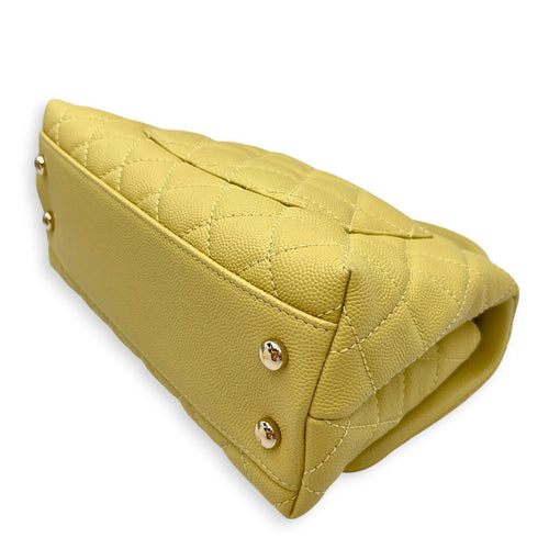 CC Coco Top Handle  Small Yellow Shoulder Bag in Caviar Leather Light Gold hardware CL2608-023063 11