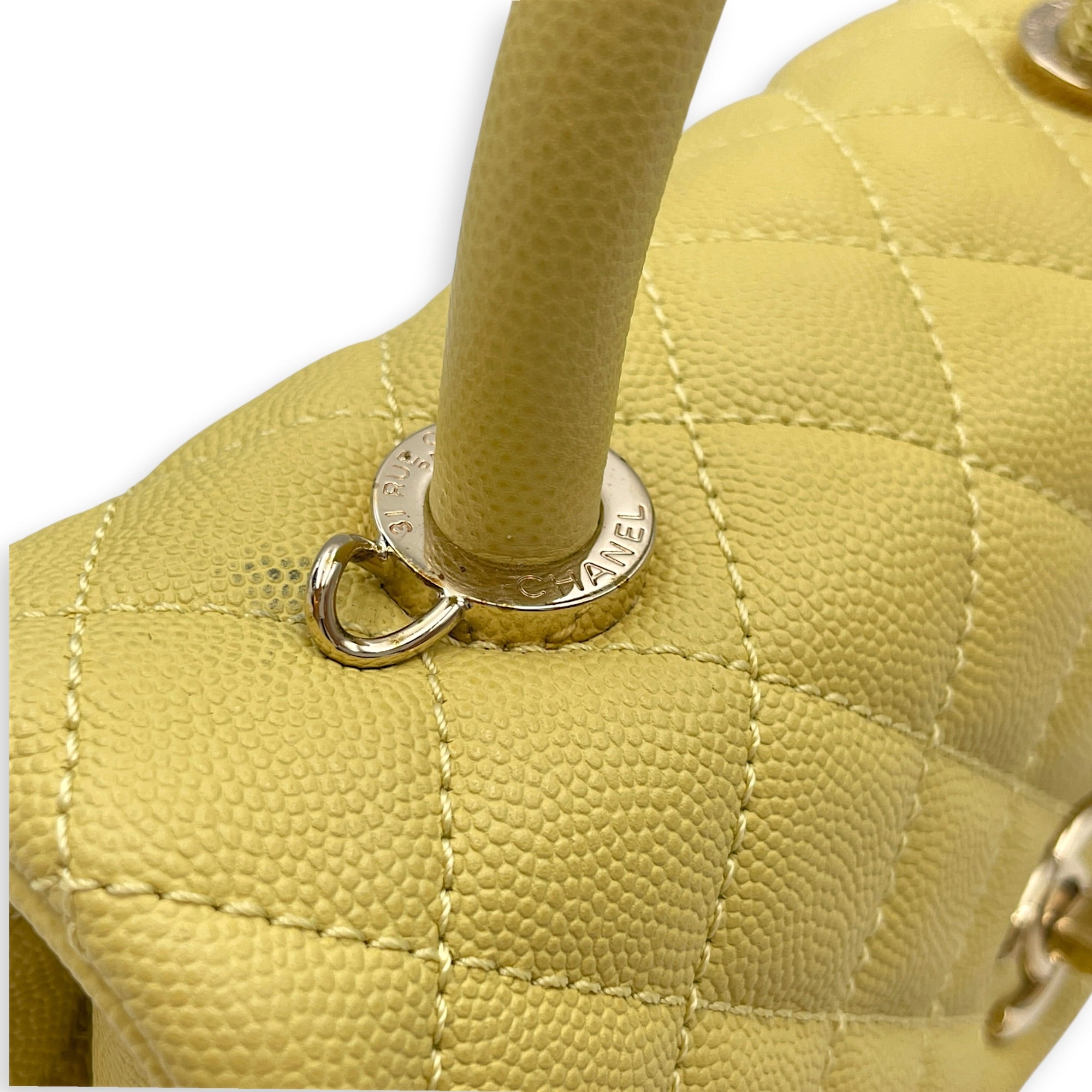 CC Coco Top Handle  Small Yellow Shoulder Bag in Caviar Leather Light Gold hardware CL2608-023063 13