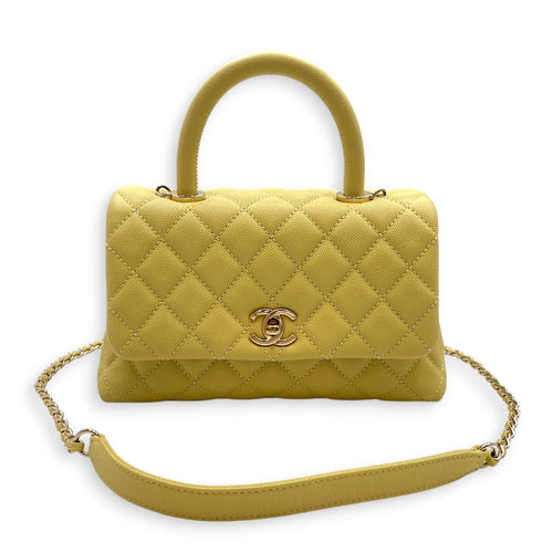 CC Coco Top Handle  Small Yellow Shoulder Bag in Caviar Leather Light Gold hardware CL2608-023063 14