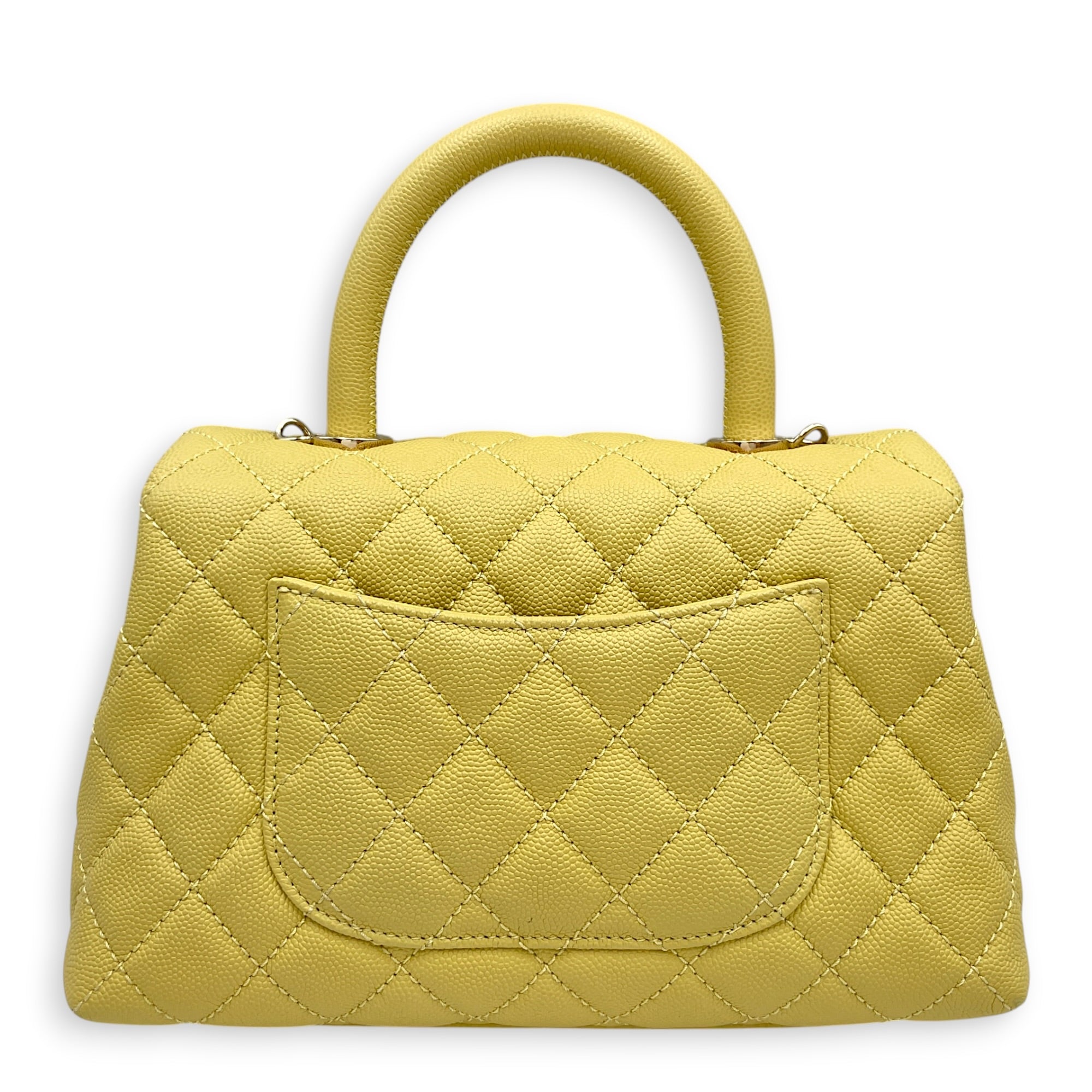 CC Coco Top Handle  Small Yellow Shoulder Bag in Caviar Leather Light Gold hardware CL2608-023063 2