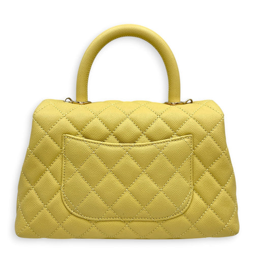CC Coco Top Handle  Small Yellow Shoulder Bag in Caviar Leather Light Gold hardware CL2608-023063 2