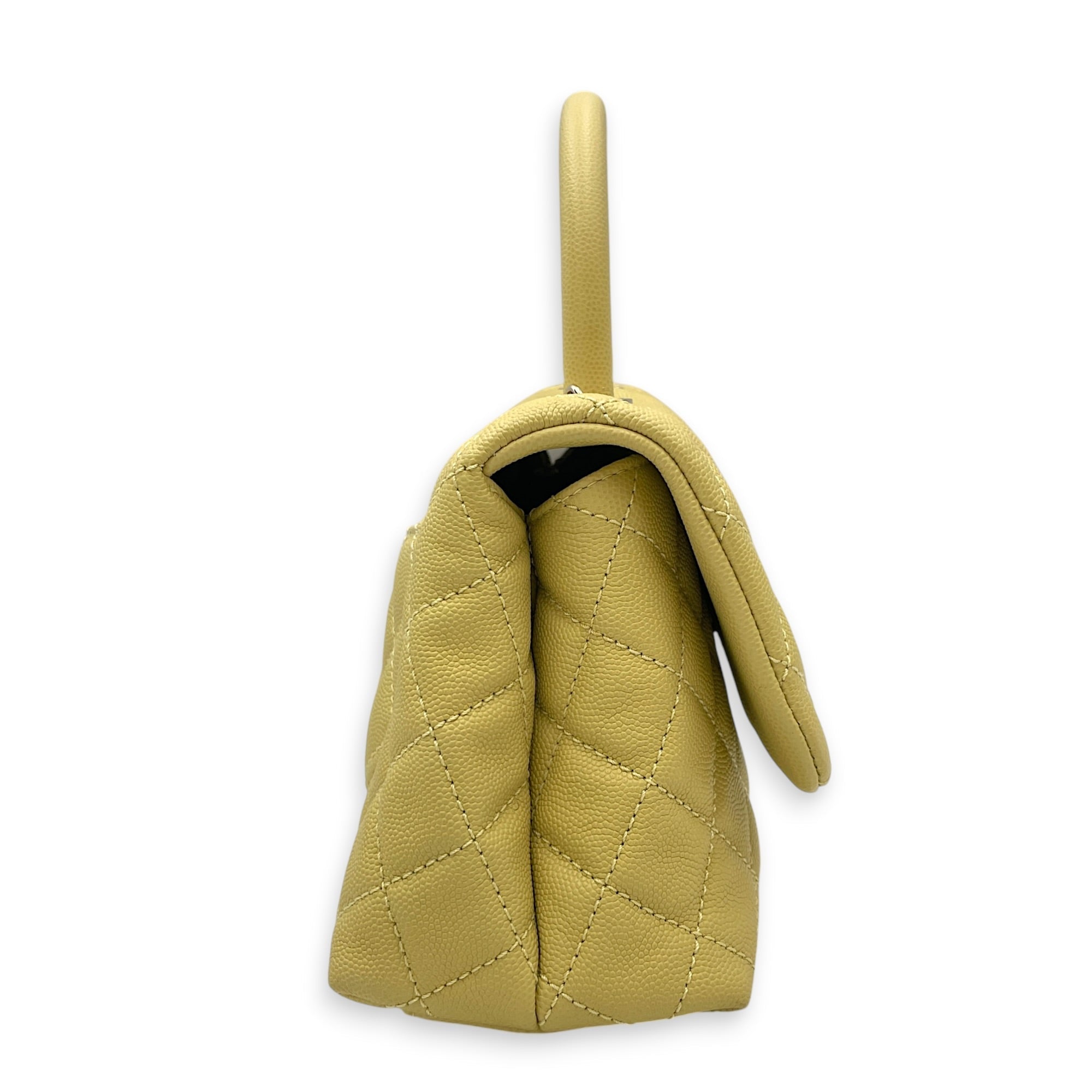 CC Coco Top Handle  Small Yellow Shoulder Bag in Caviar Leather Light Gold hardware CL2608-023063 3