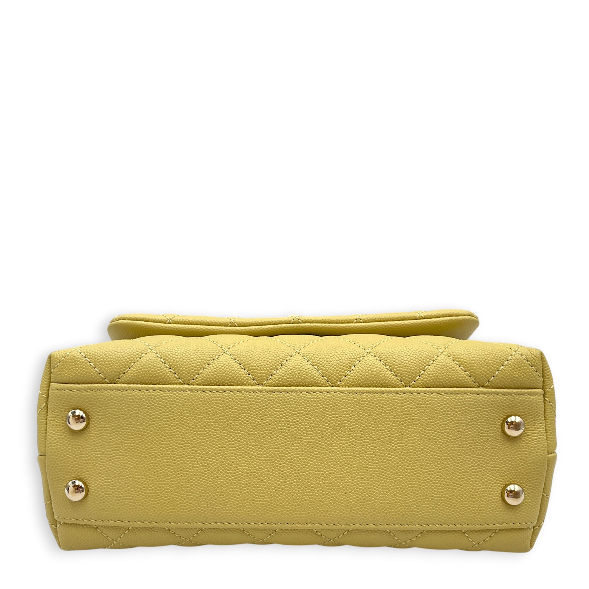 CC Coco Top Handle  Small Yellow Shoulder Bag in Caviar Leather Light Gold hardware CL2608-023063 5