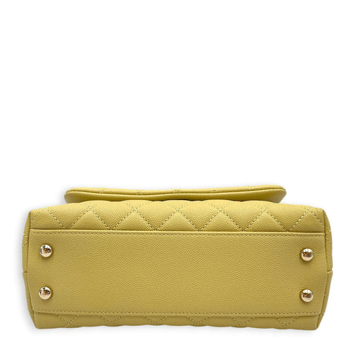 CC Coco Top Handle  Small Yellow Shoulder Bag in Caviar Leather Light Gold hardware CL2608-023063 5