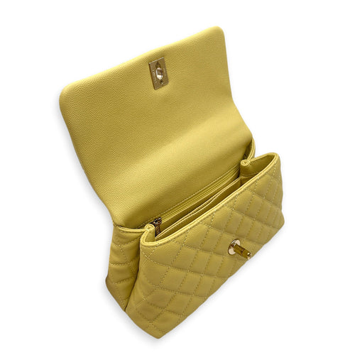 CC Coco Top Handle  Small Yellow Shoulder Bag in Caviar Leather Light Gold hardware CL2608-023063 6