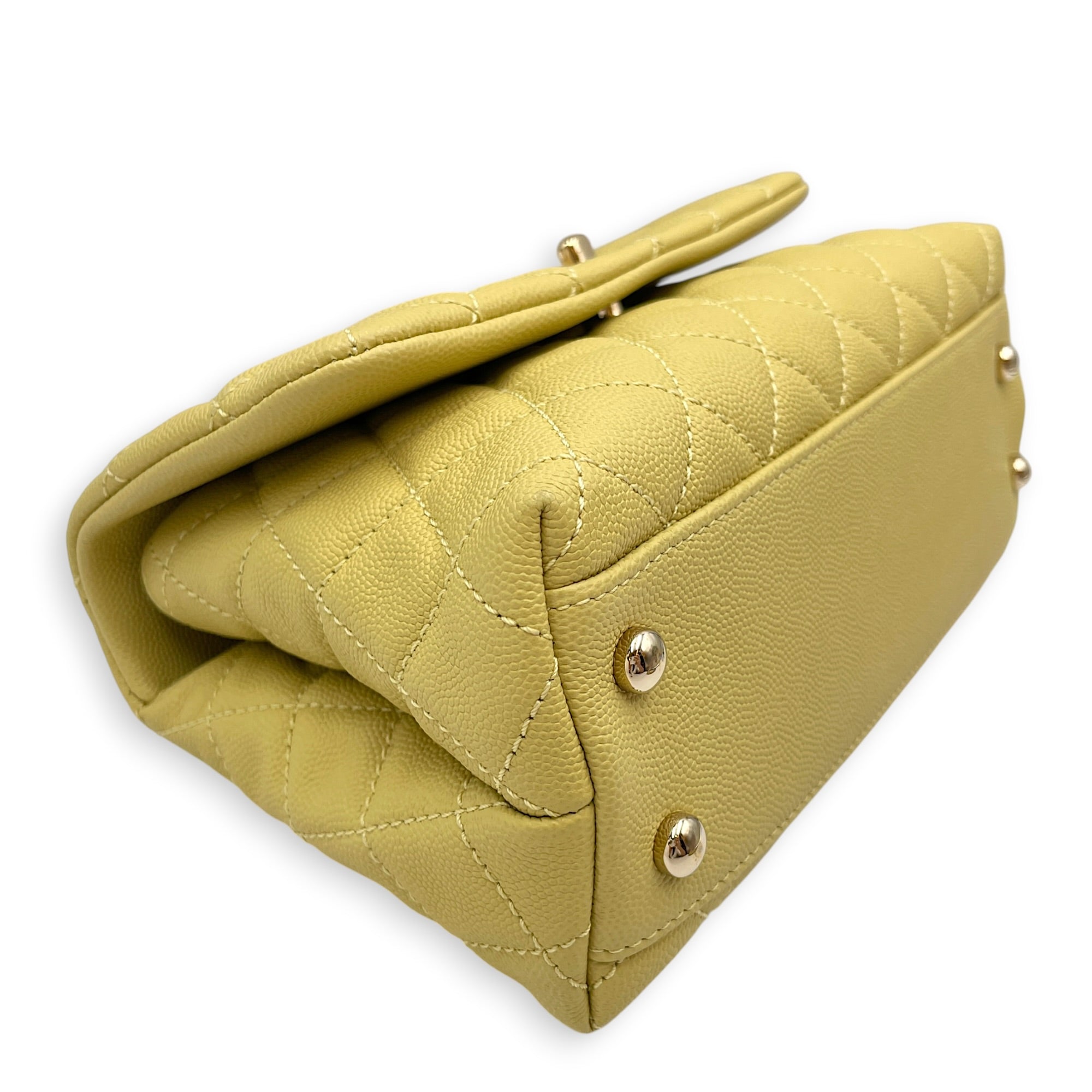 CC Coco Top Handle  Small Yellow Shoulder Bag in Caviar Leather Light Gold hardware CL2608-023063 8