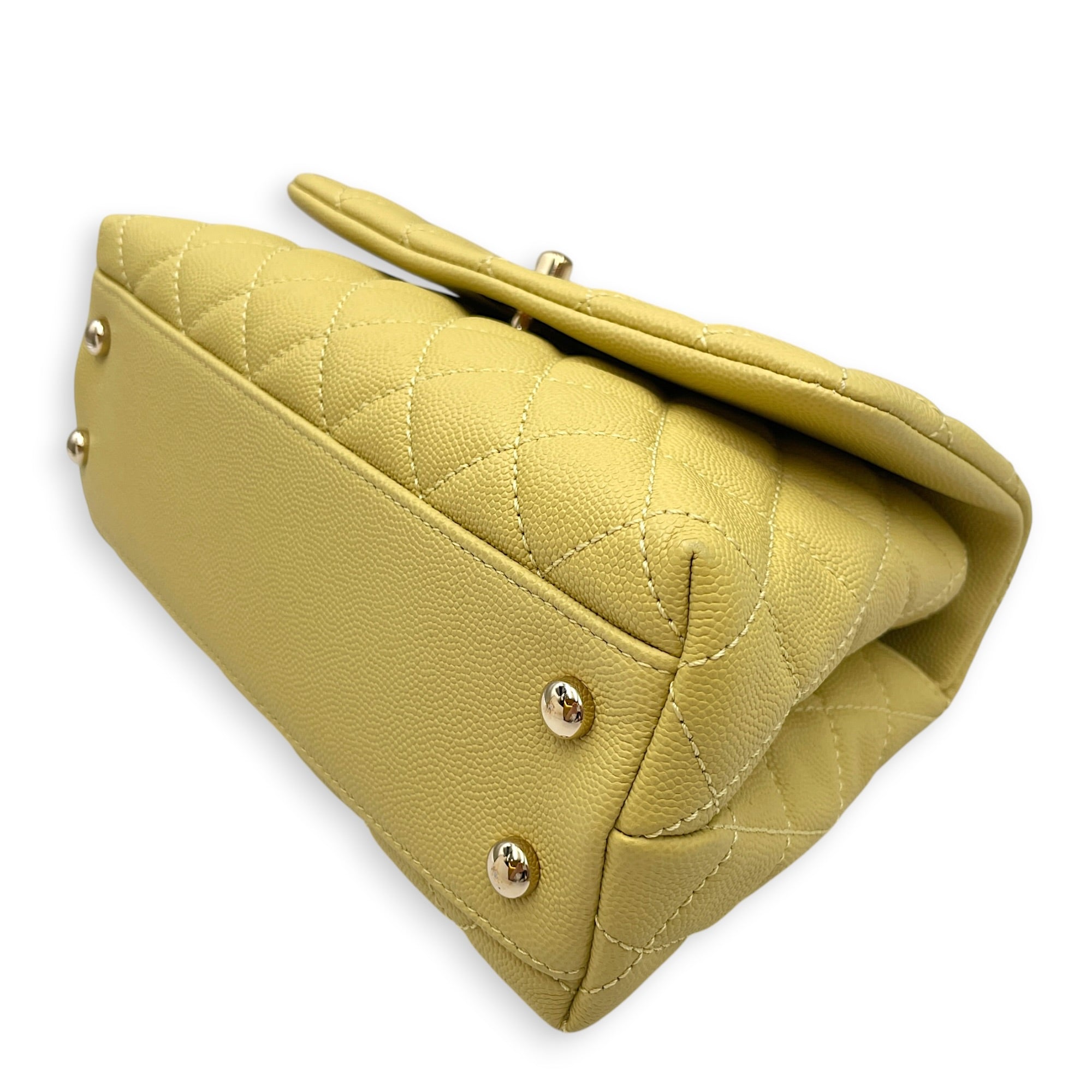 CC Coco Top Handle  Small Yellow Shoulder Bag in Caviar Leather Light Gold hardware CL2608-023063 9