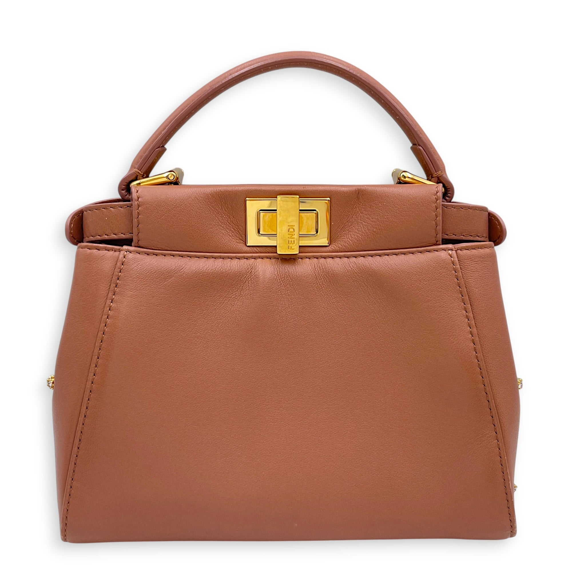 Peekaboo Mini Brown Top Handle Bag in Nappa Leather Gold hardware CL2608-023065 2
