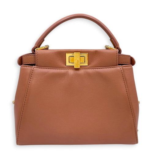 Peekaboo Mini Brown Top Handle Bag in Nappa Leather Gold hardware CL2608-023065 2