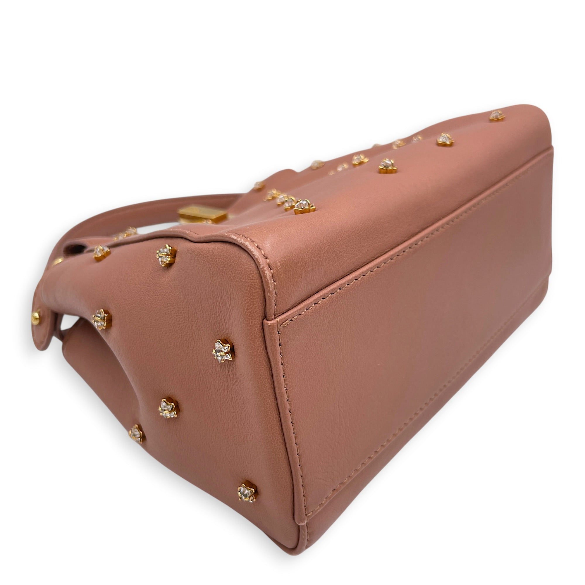 Peekaboo Mini Brown Top Handle Bag in Nappa Leather Gold hardware
