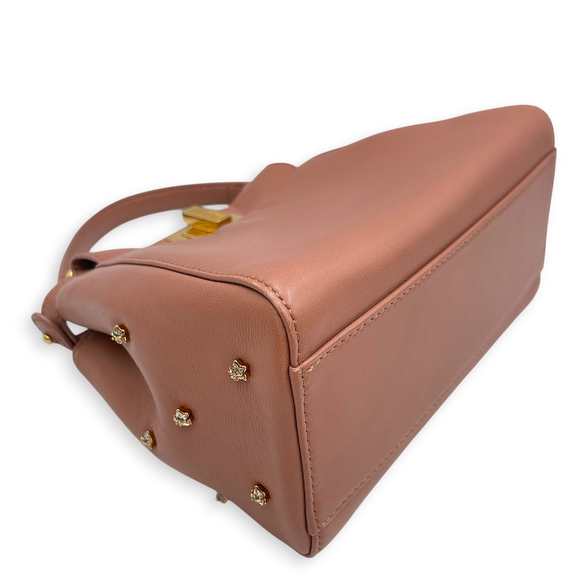 Peekaboo Mini Brown Top Handle Bag in Nappa Leather Gold hardware