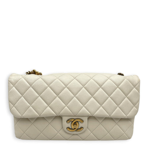 Timeless CC 30cm  White  Shoulder Bag in Calfskin Antique Brass hardware CL2608-023073 1