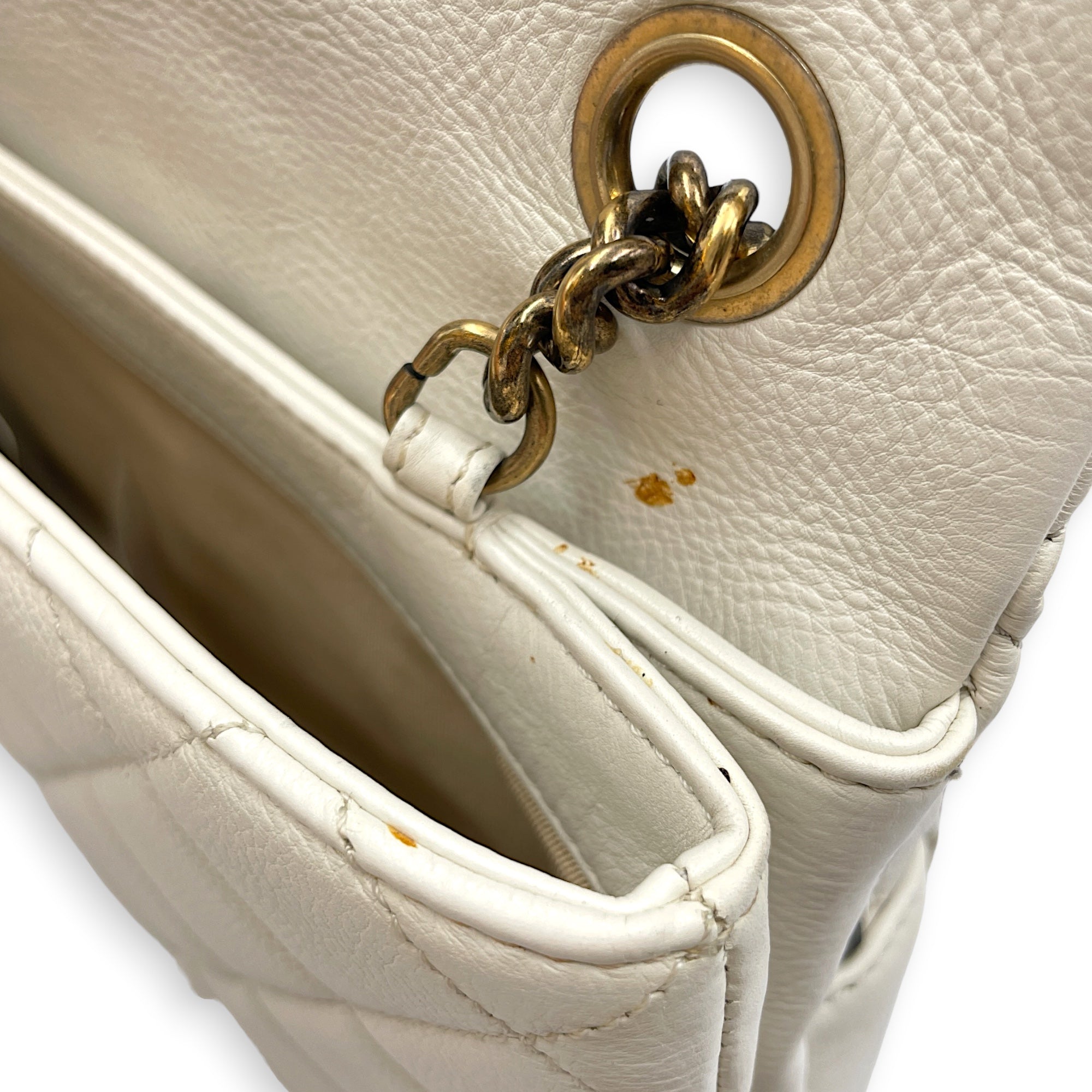 Timeless CC 30cm  White  Shoulder Bag in Calfskin Antique Brass hardware CL2608-023073 14