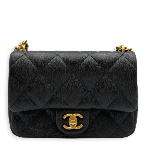 Square with Adjustable Heart Shaped  Mini Black Crossbody Bag in Caviar Leather Gold hardware CL2608-023074 1