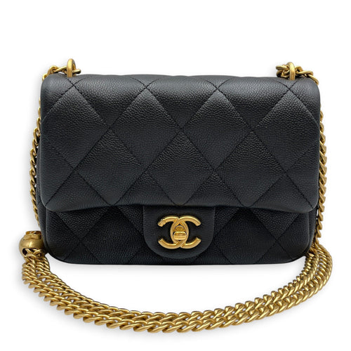 Square with Adjustable Heart Shaped  Mini Black Crossbody Bag in Caviar Leather Gold hardware CL2608-023074 10