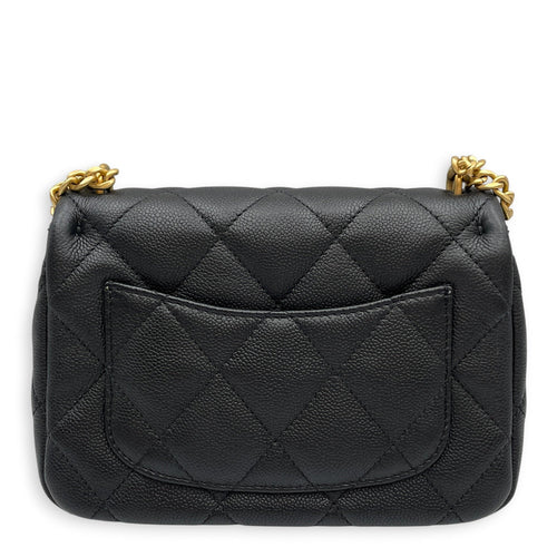 Square with Adjustable Heart Shaped  Mini Black Crossbody Bag in Caviar Leather Gold hardware CL2608-023074 2
