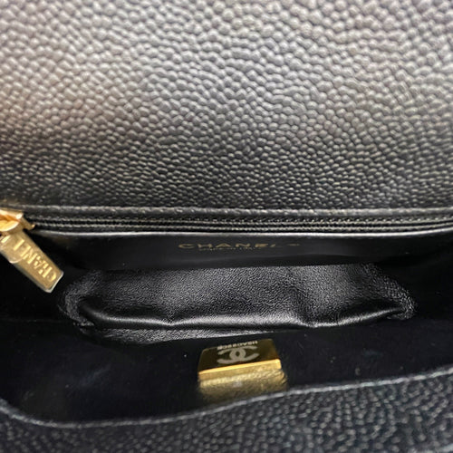 Square with Adjustable Heart Shaped  Mini Black Crossbody Bag in Caviar Leather Gold hardware CL2608-023074 6