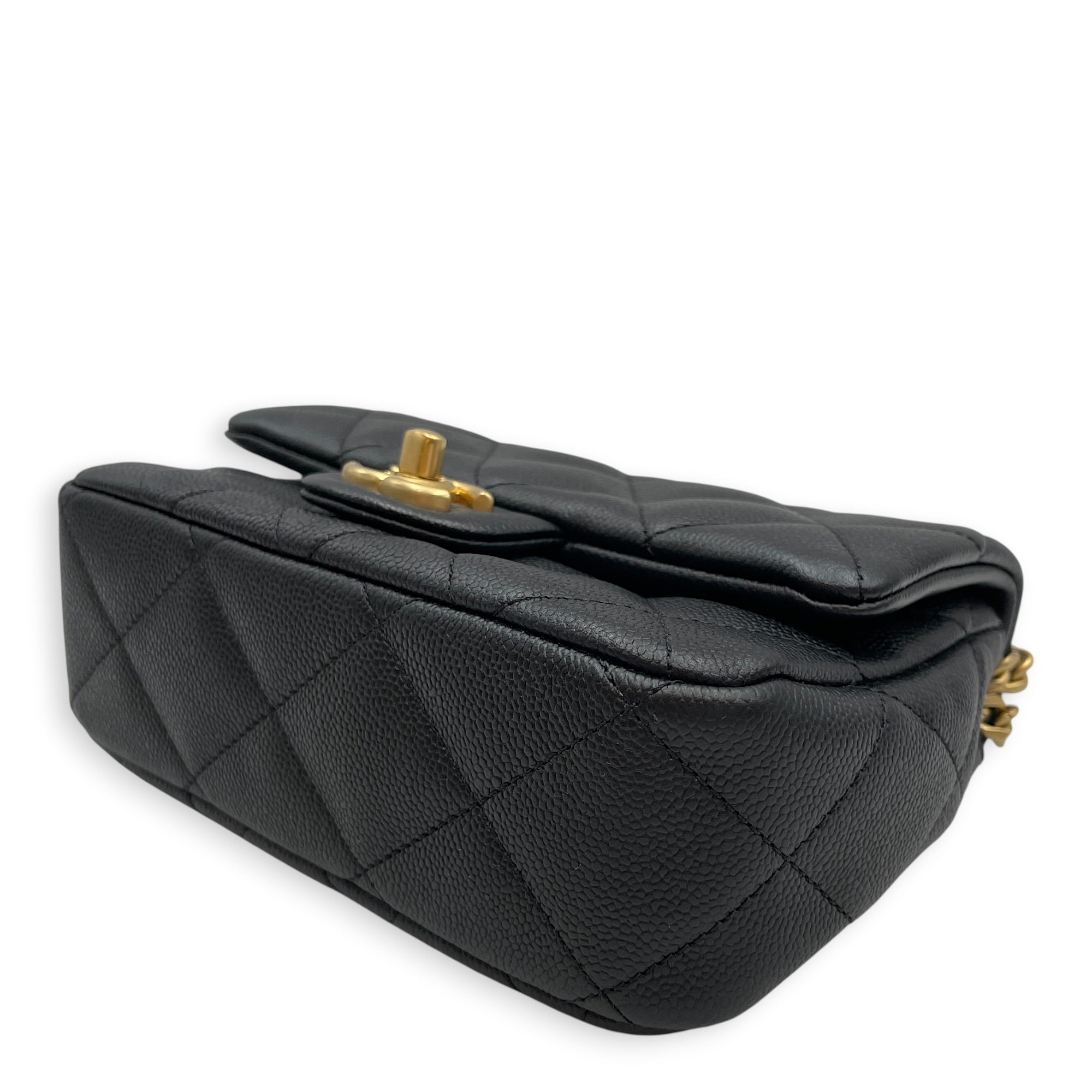 Square with Adjustable Heart Shaped  Mini Black Crossbody Bag in Caviar Leather Gold hardware CL2608-023074 8