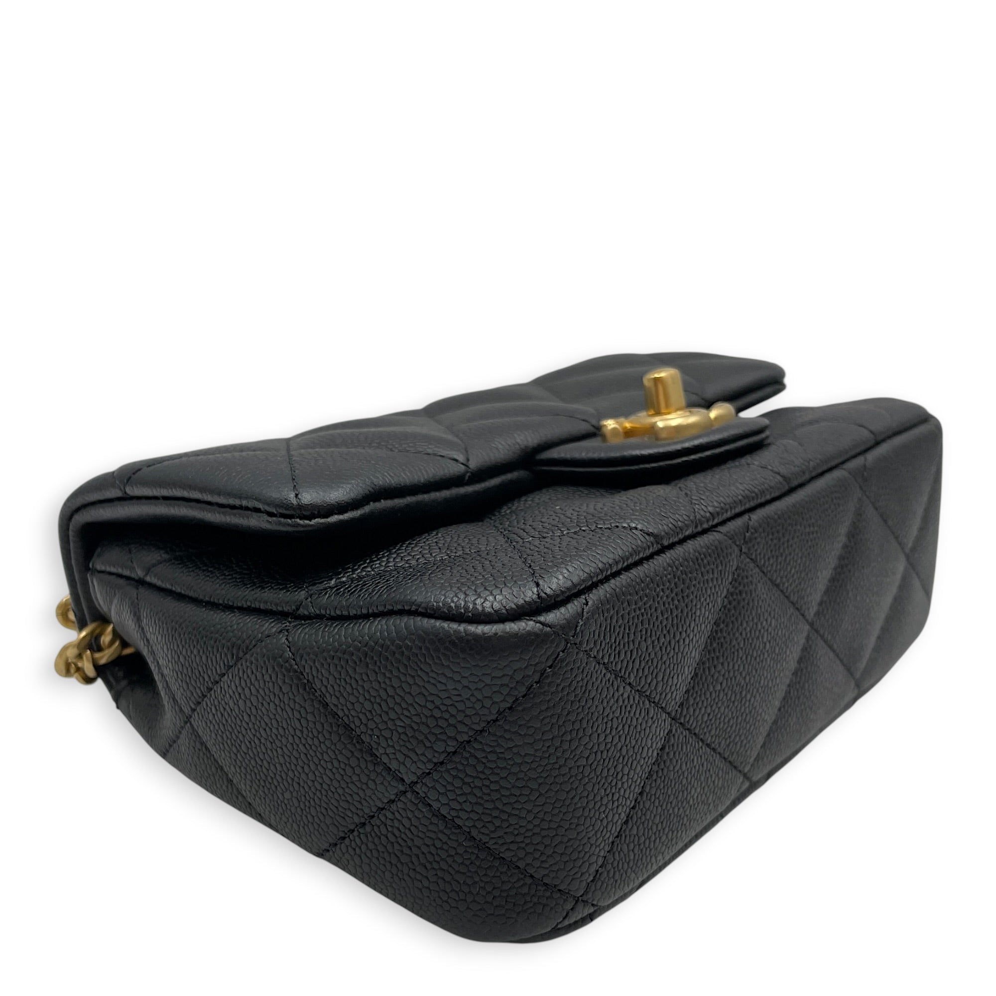 Square with Adjustable Heart Shaped  Mini Black Crossbody Bag in Caviar Leather Gold hardware CL2608-023074 9