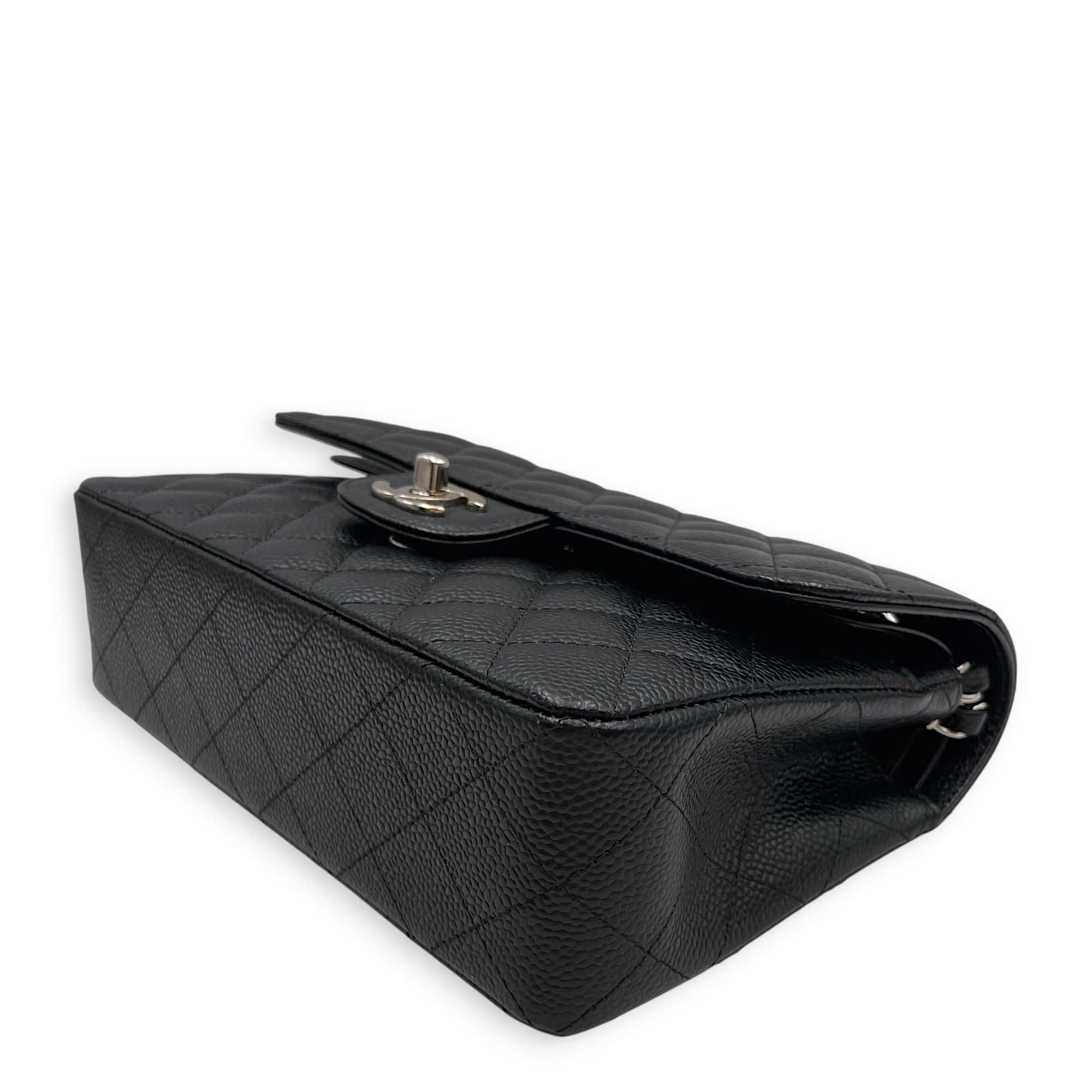 Classic Small Black Shoulder Bag in Caviar Leather Silver hardware CL2608-023076 8