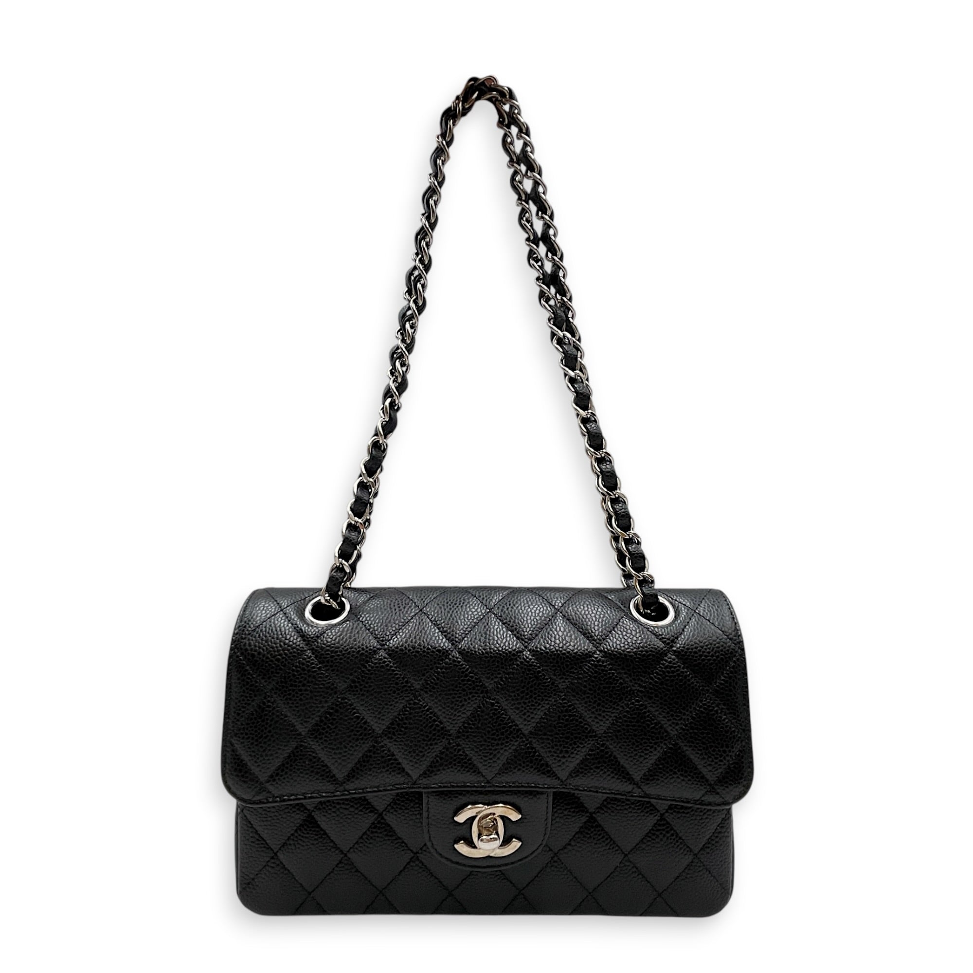 Classic Small Black Shoulder Bag in Caviar Leather Silver hardware CL2608-023076 9