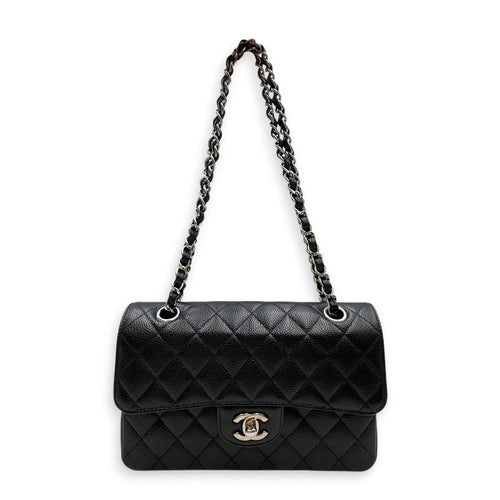Classic Small Black Shoulder Bag in Caviar Leather Silver hardware CL2608-023076 9