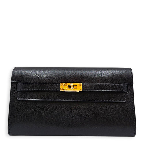 Kelly To Go Noir Wallet in Chevre chamkila Gold hardware CL2608-023078 1