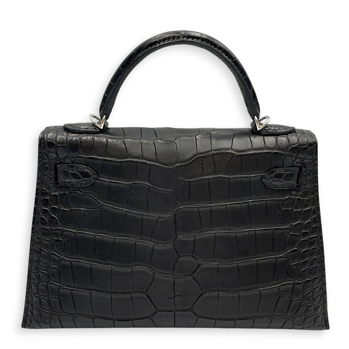 HSS Sellier Kelly  20 Noir/Gris Perle in Matte Alligator Palladium hardware