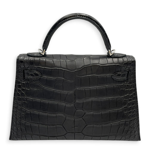 HSS Sellier Kelly  20 Noir/Gris Perle in Matte Alligator Palladium hardware