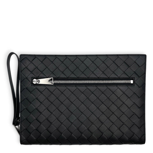 Intrecciato Black Clutch in Nappa Leather Silver hardware CL2608-023085 2
