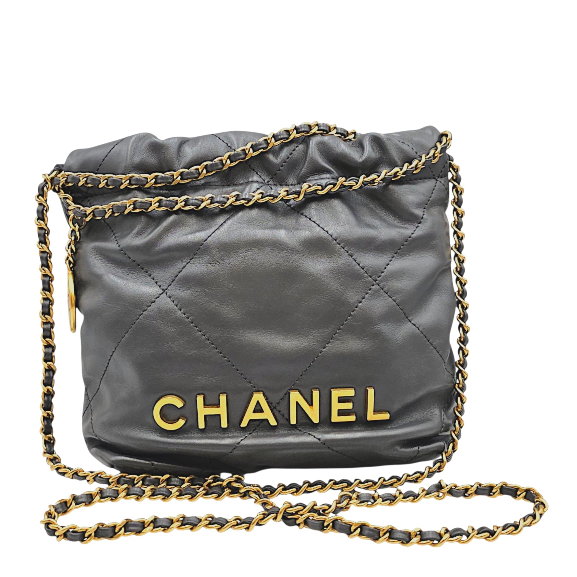 C22 Mini Grey Crossbody Bag in Calfskin Gold hardware CL2608-023092 8
