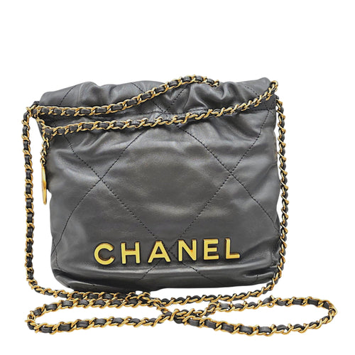 C22 Mini Grey Crossbody Bag in Calfskin Gold hardware CL2608-023092 8