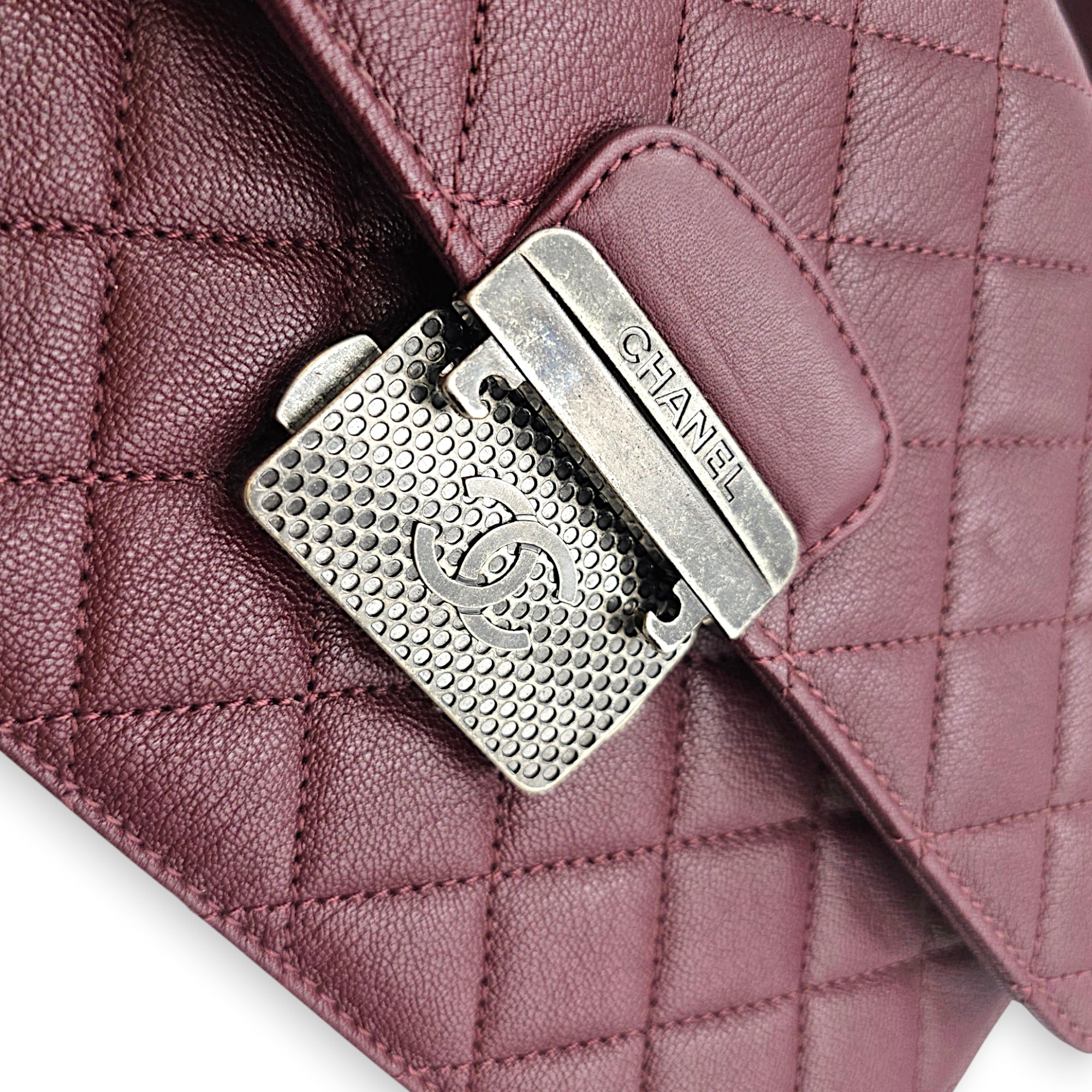 University Flap 25cm Dark Red / Burgundy Crossbody Bag in Goat Leather Ruthenium hardware CL2608-023113 7