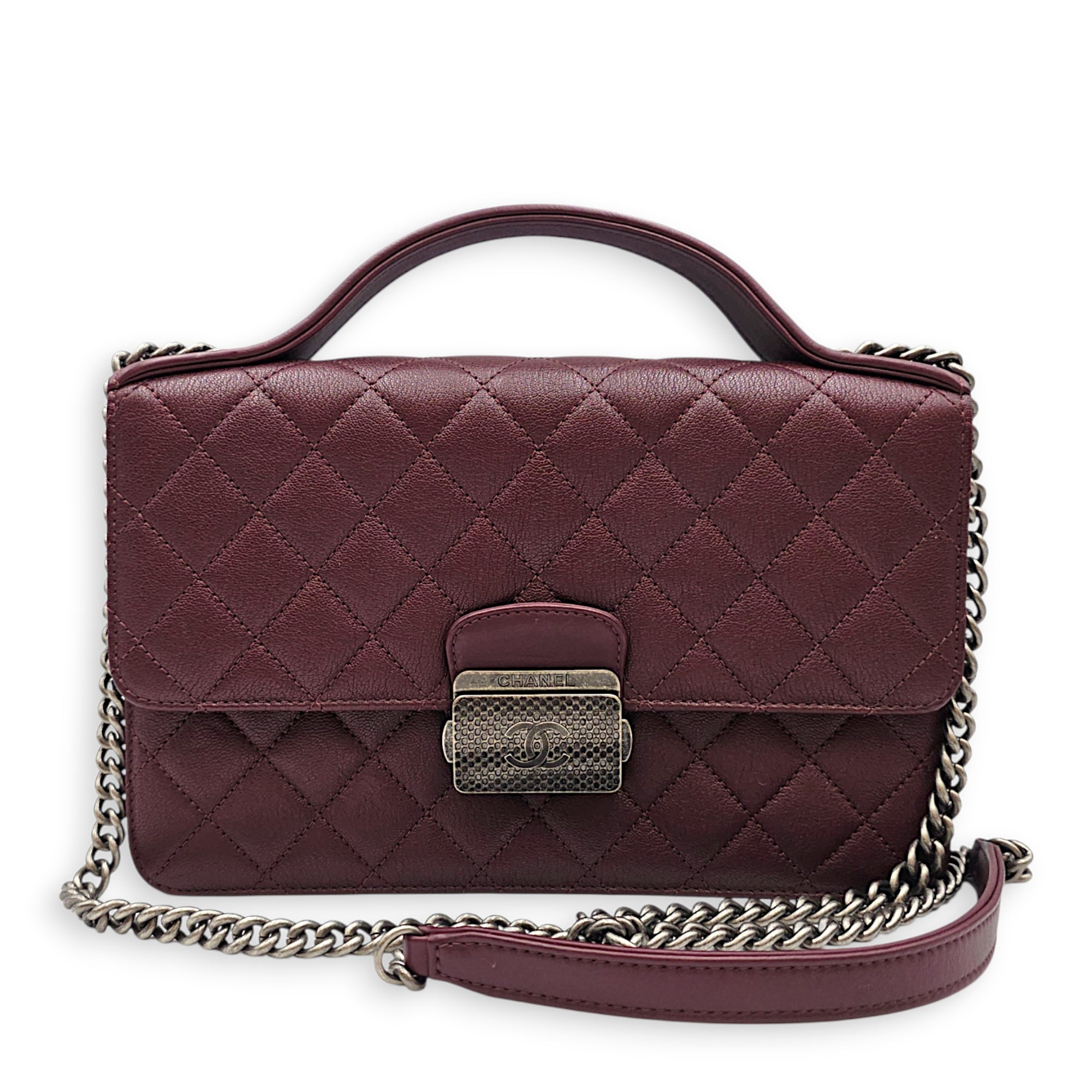 University Flap 25cm Dark Red / Burgundy Crossbody Bag in Goat Leather Ruthenium hardware CL2608-023113 10